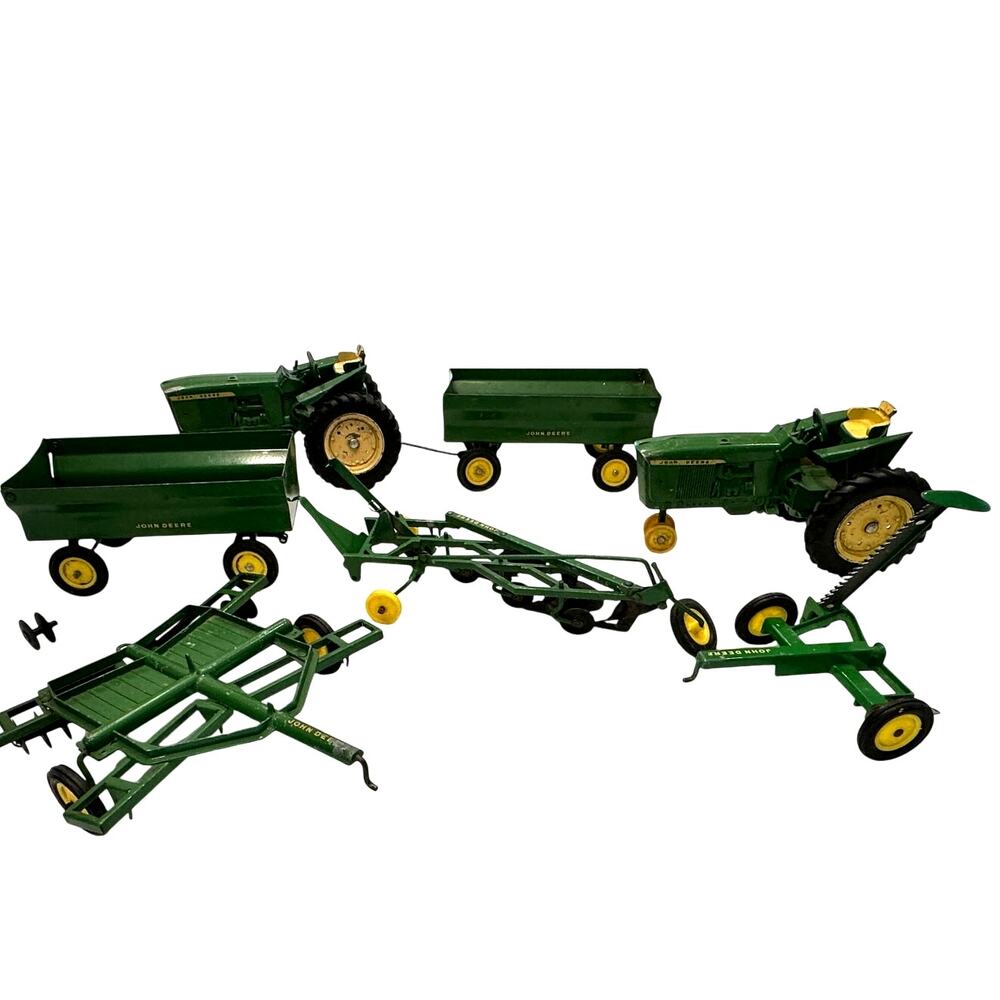 John Deere ERTL Collectible Vintage Farm Toy Tractors and Implements-Lot of 7